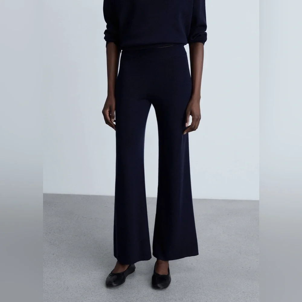 Mango MNG- sweater knit navy blue pants
